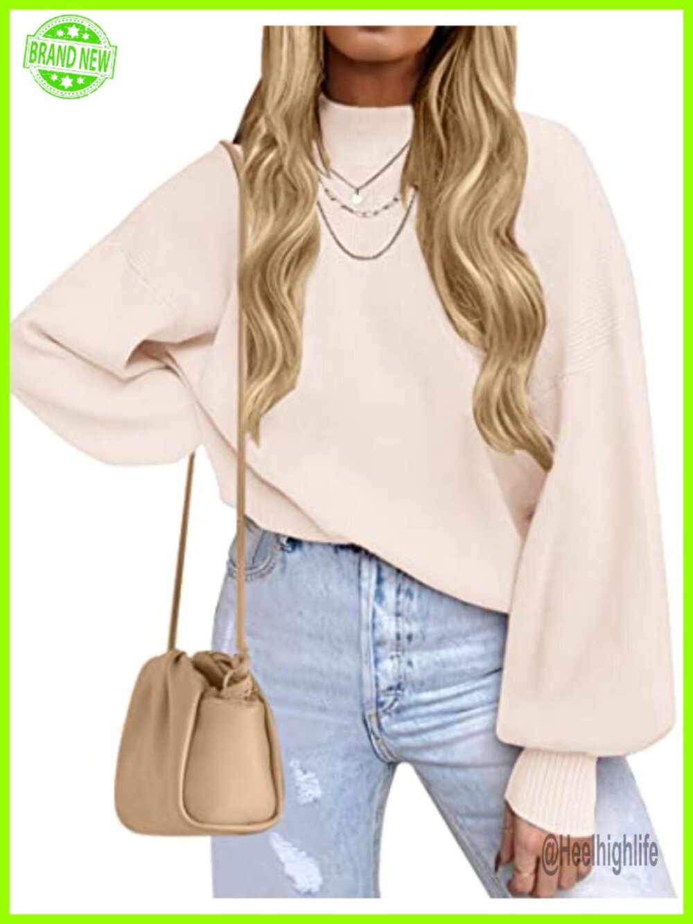 Womens Oversized Turtleneck Long Sleeve Knit Pullover Sweater